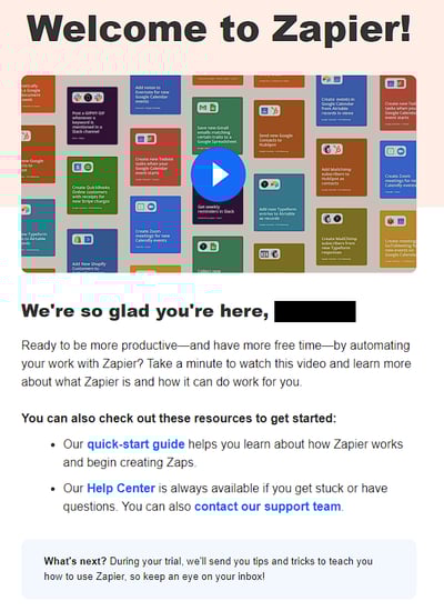 Zapier onboarding email